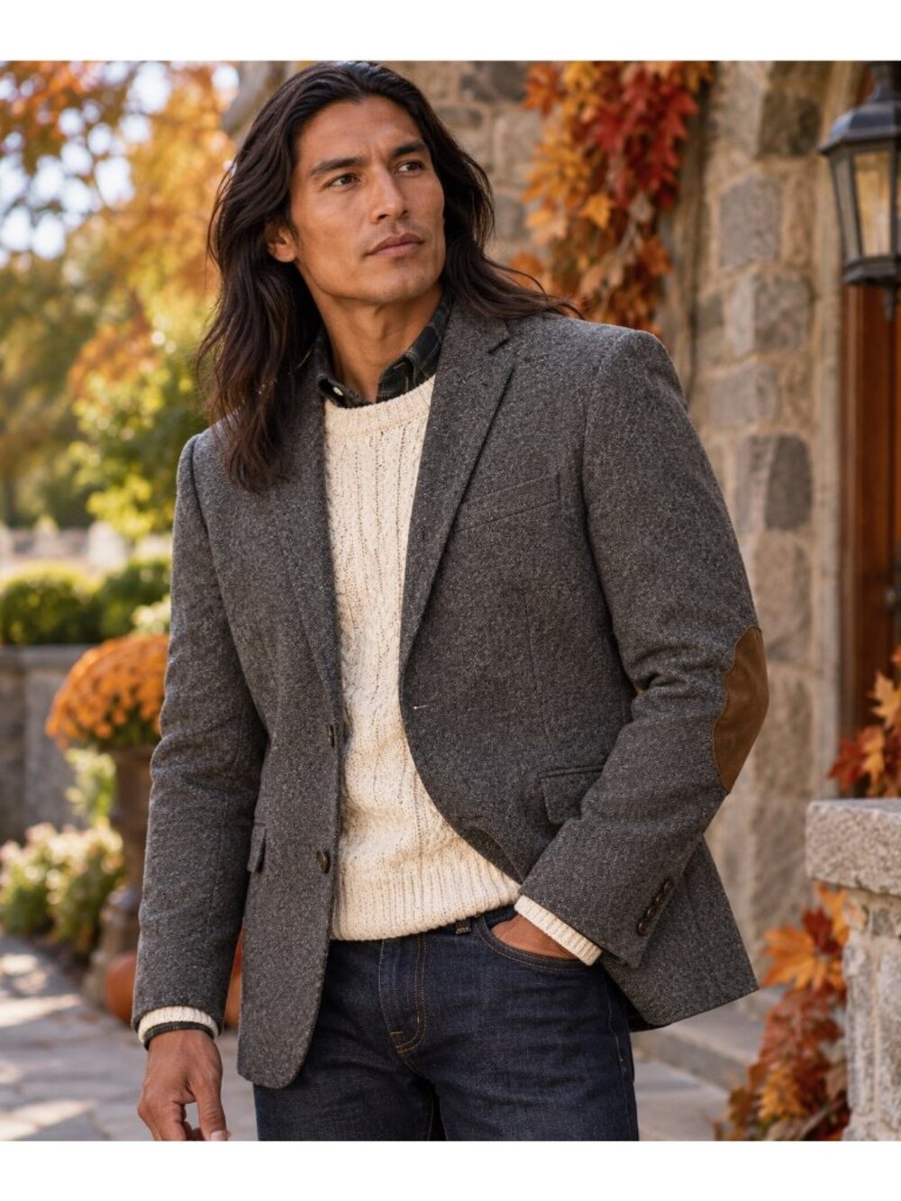 J.Crew Ludlow 42R Moon British Cloth 100% Wool Gray Blazer Suede Elbow Patches